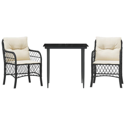 Set da BistrÃ² 3 pz con Cuscini Nero in Polyrattan