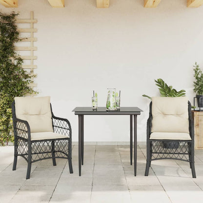 Set da BistrÃ² 3 pz con Cuscini Nero in Polyrattan