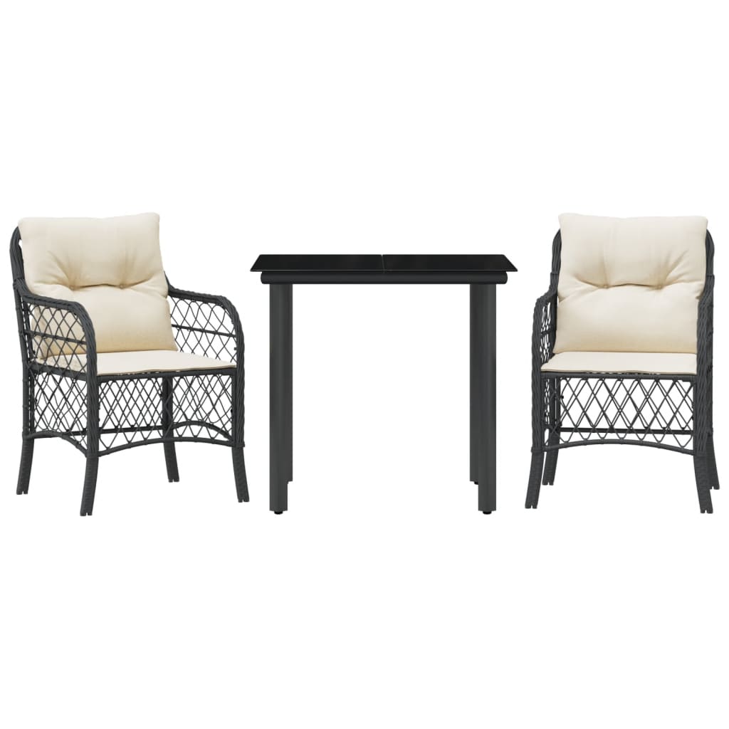 Set da BistrÃ² 3 pz con Cuscini Nero in Polyrattan