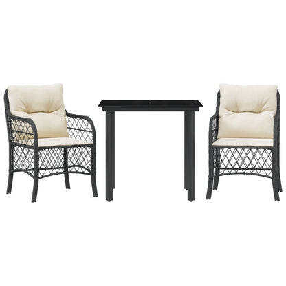 Set da BistrÃ² 3 pz con Cuscini Nero in Polyrattan