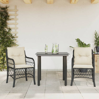 Set da BistrÃ² 3 pz con Cuscini Nero in Polyrattan