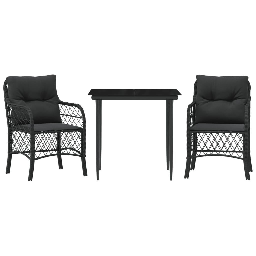 Set da BistrÃ² 3 pz con Cuscini Nero in Polyrattan