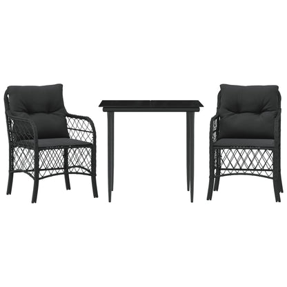 Set da BistrÃ² 3 pz con Cuscini Nero in Polyrattan