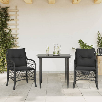 Set da BistrÃ² 3 pz con Cuscini Nero in Polyrattan