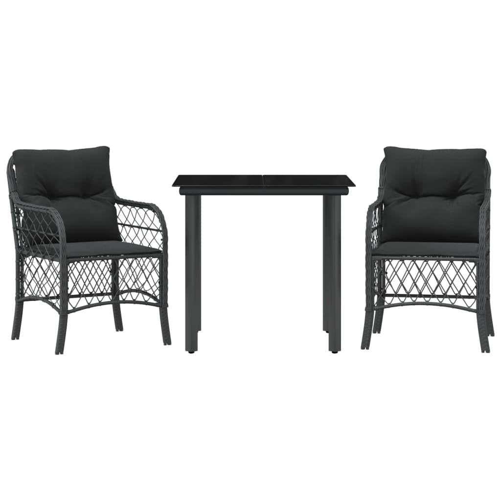 Set da BistrÃ² 3 pz con Cuscini Nero in Polyrattan