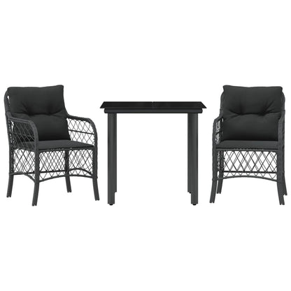 Set da BistrÃ² 3 pz con Cuscini Nero in Polyrattan