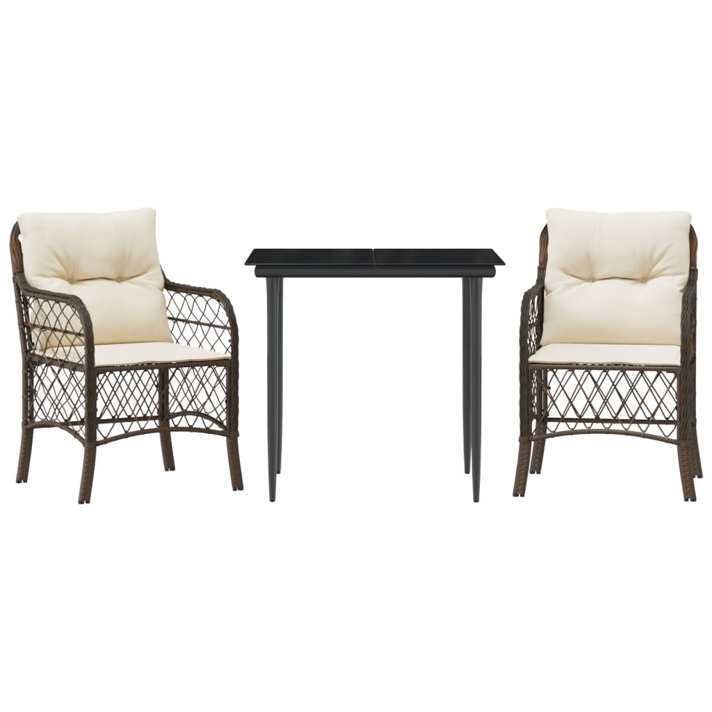 Set BistrÃ² 3 pz con Cuscini Marrone in Polyrattan