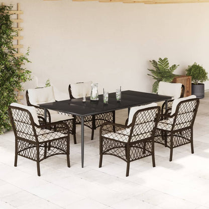 Set da Pranzo da Giardino 7pz con Cuscini in Polyrattan Marrone