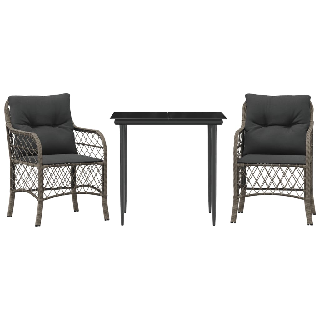 Set da BistrÃ² 3 pz con Cuscini Grigio in Polyrattan