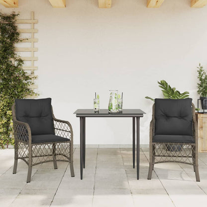 Set da BistrÃ² 3 pz con Cuscini Grigio in Polyrattan