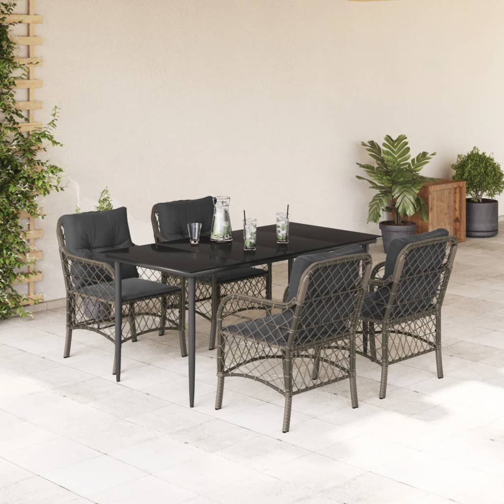 Set da Pranzo da Giardino 5 pz con Cuscini in Polyrattan Grigio