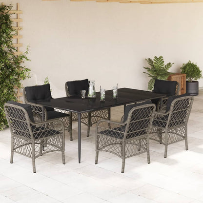 Set da Pranzo da Giardino 7 pz con Cuscini in Polyrattan Grigio