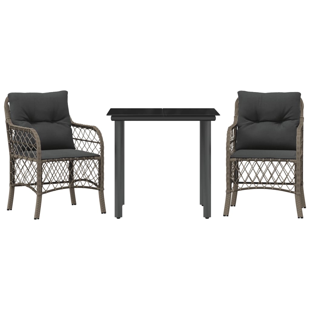 Set da BistrÃ² 3 pz con Cuscini Grigio in Polyrattan
