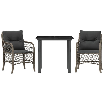 Set da BistrÃ² 3 pz con Cuscini Grigio in Polyrattan