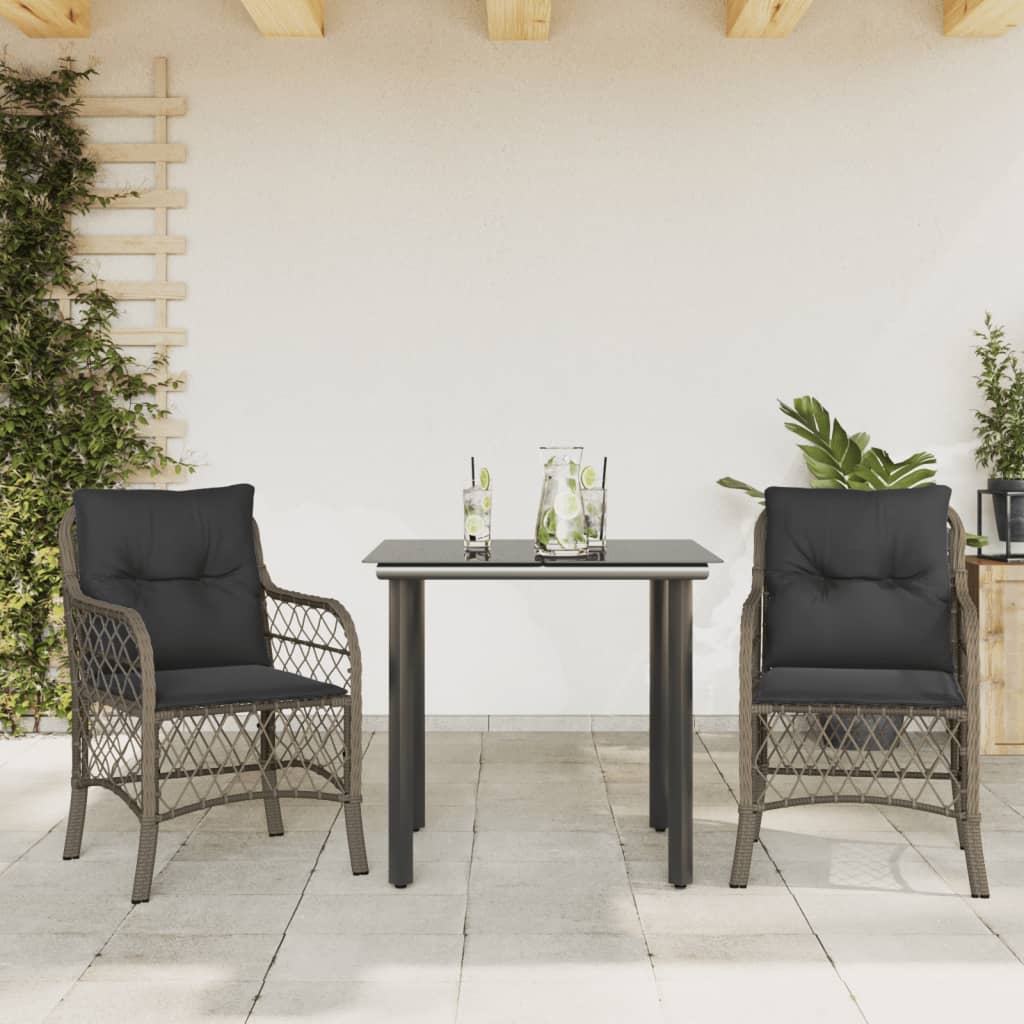 Set da BistrÃ² 3 pz con Cuscini Grigio in Polyrattan