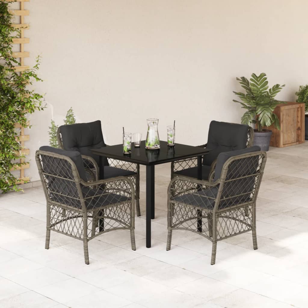 Set da Pranzo da Giardino 5 pz con Cuscini in Polyrattan Grigio