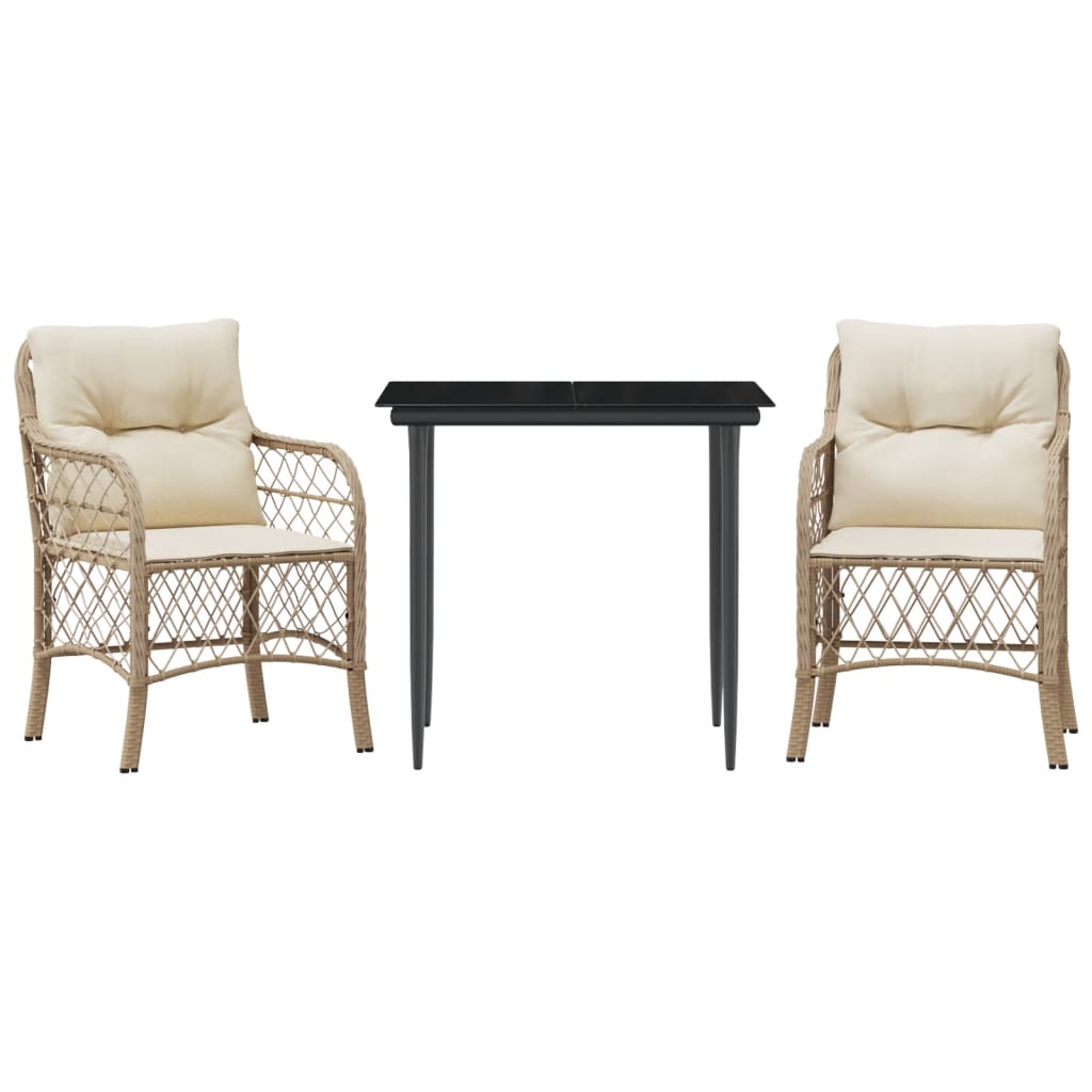 Set da BistrÃƒÂ² 3 pz con Cuscini Beige in Polyrattan