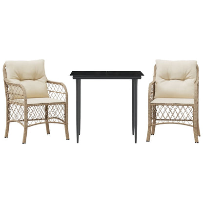 Set da BistrÃƒÂ² 3 pz con Cuscini Beige in Polyrattan
