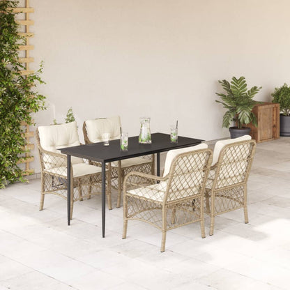 Set da Pranzo da Giardino 5 pz con Cuscini Beige in Polyrattan