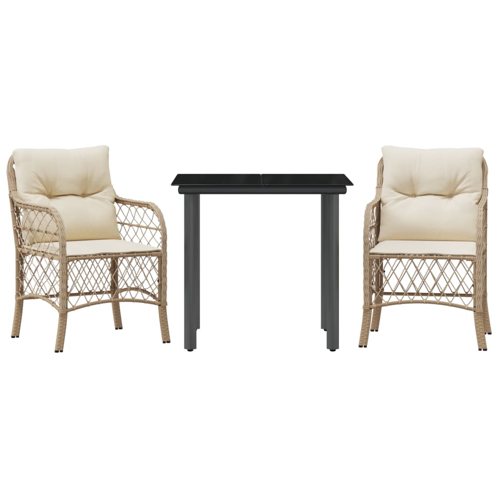 Set da BistrÃƒÂ² 3 pz con Cuscini Beige in Polyrattan