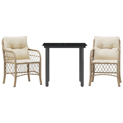 Set da BistrÃƒÂ² 3 pz con Cuscini Beige in Polyrattan