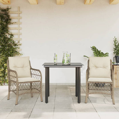 Set da BistrÃƒÂ² 3 pz con Cuscini Beige in Polyrattan