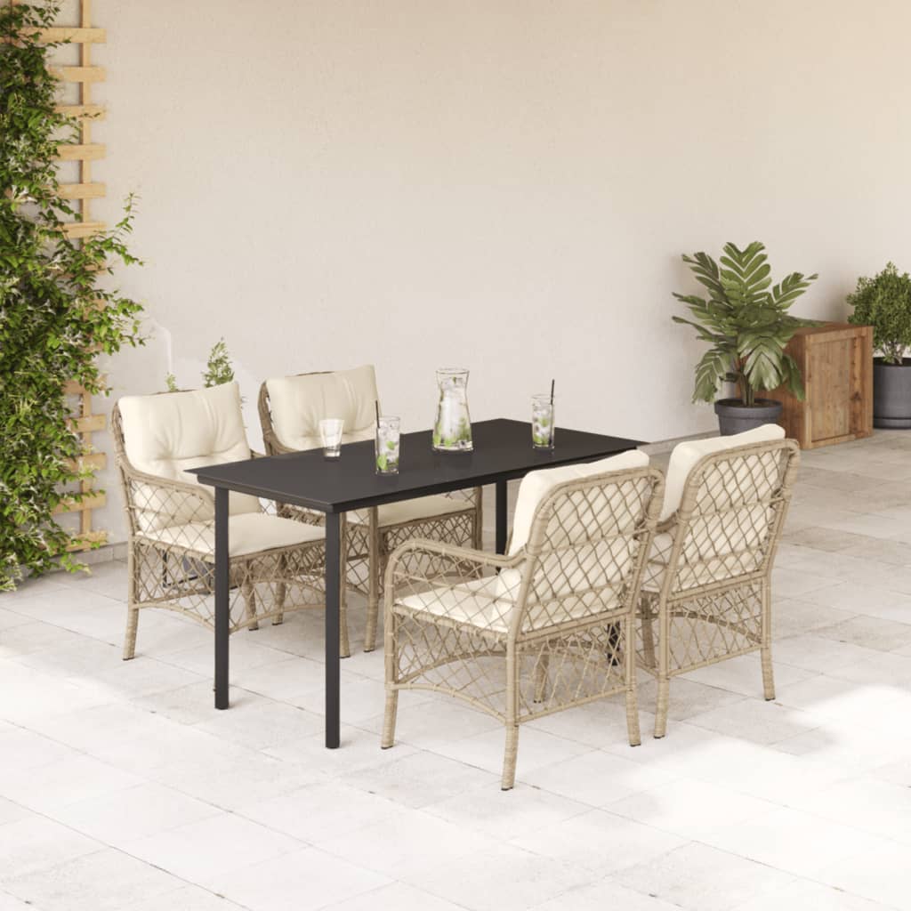 Set da Pranzo da Giardino 5 pz con Cuscini Beige in Polyrattan