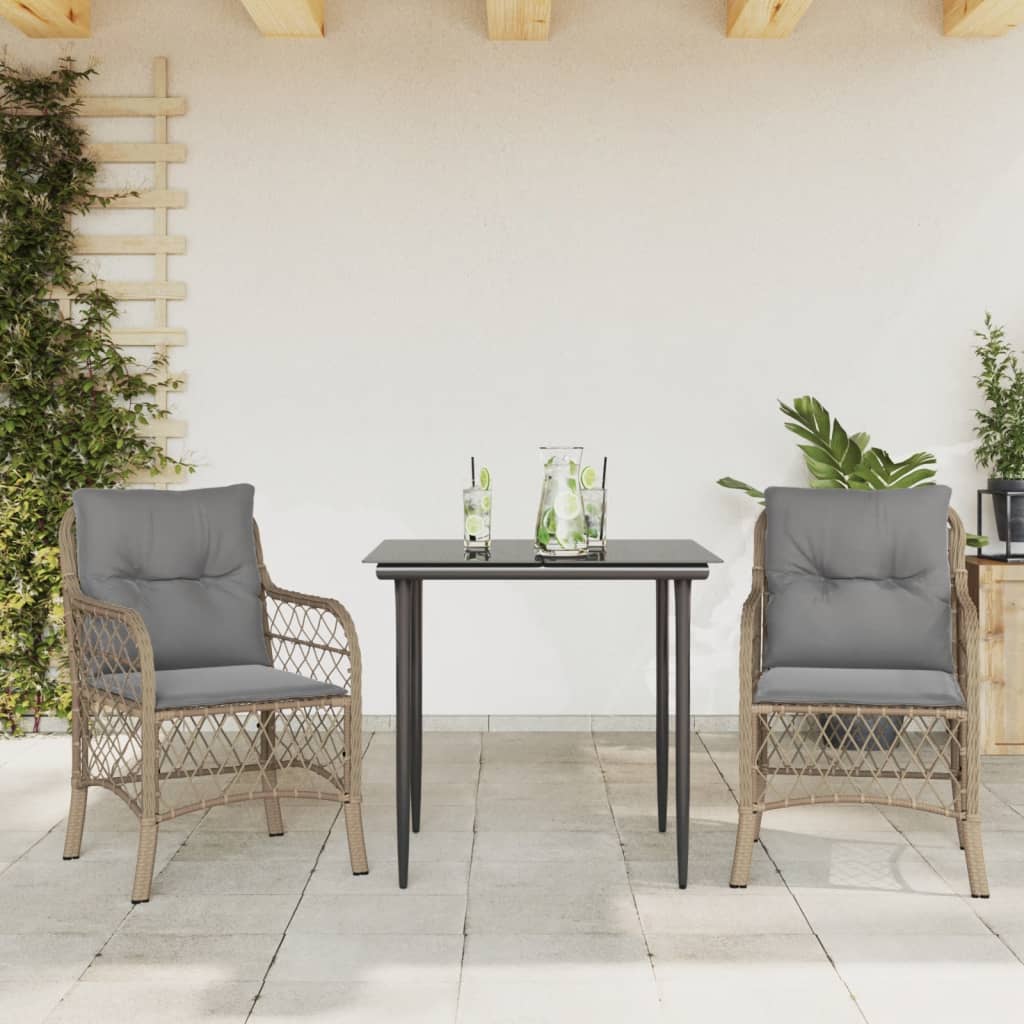 Set da BistrÃ² 3 pz con Cuscini Beige Misto in Polyrattan