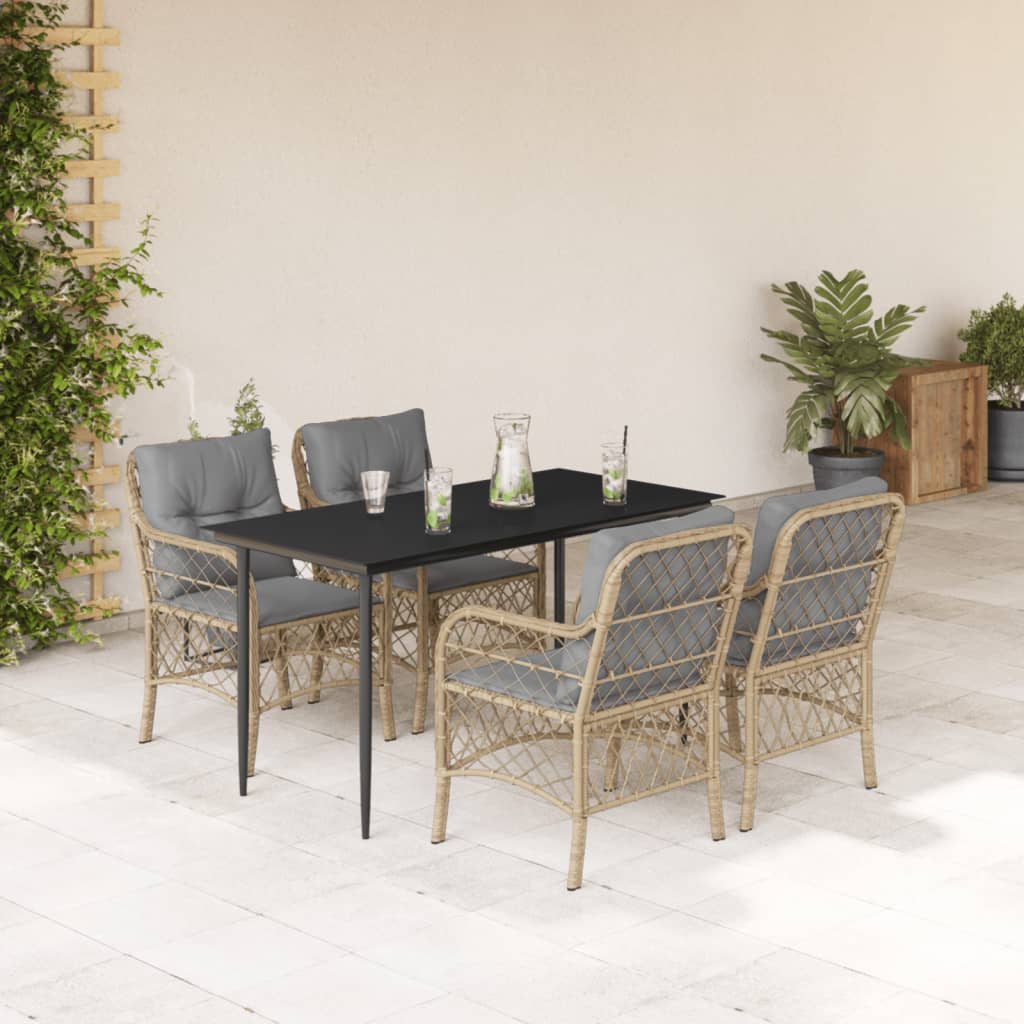 Set Pranzo da Giardino 5 pz con Cuscini Beige Misto Polyrattan