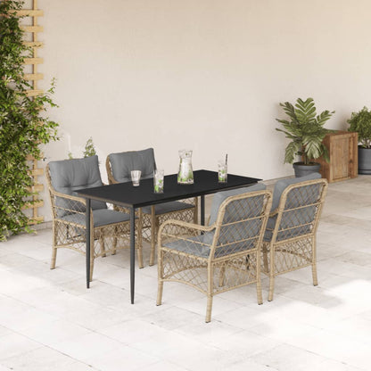 Set Pranzo da Giardino 5 pz con Cuscini Beige Misto Polyrattan