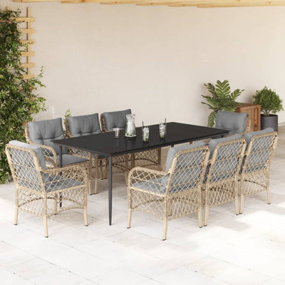 Set Pranzo da Giardino 9 pz con Cuscini Beige Misto Polyrattan
