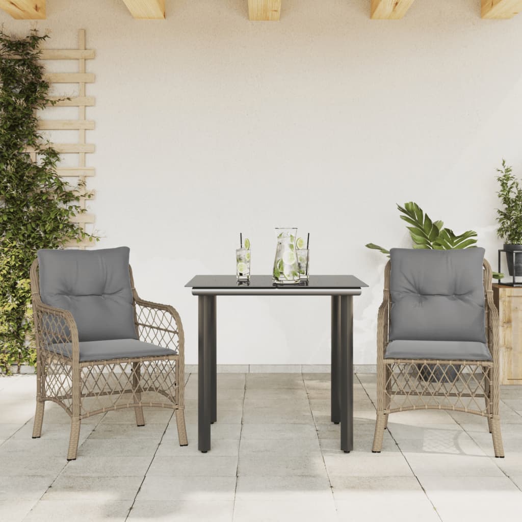 Set da BistrÃ² 3 pz con Cuscini Beige Misto in Polyrattan