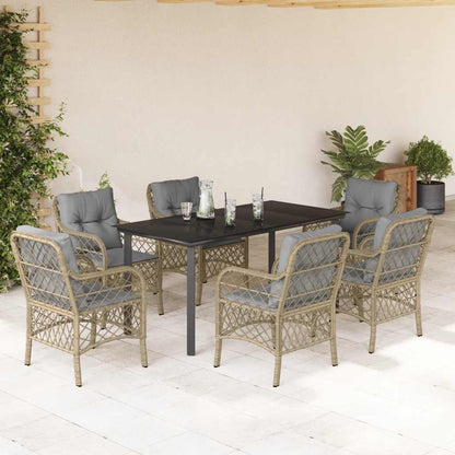 Set Pranzo da Giardino 7 pz con Cuscini Beige Misto Polyrattan