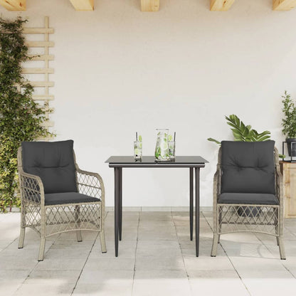 Set da BistrÃ² 3 pz con Cuscini Grigio Chiaro in Polyrattan