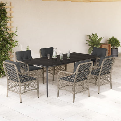 Set da Pranzo da Giardino 7 pz Cuscini Polyrattan Grigio Chiaro