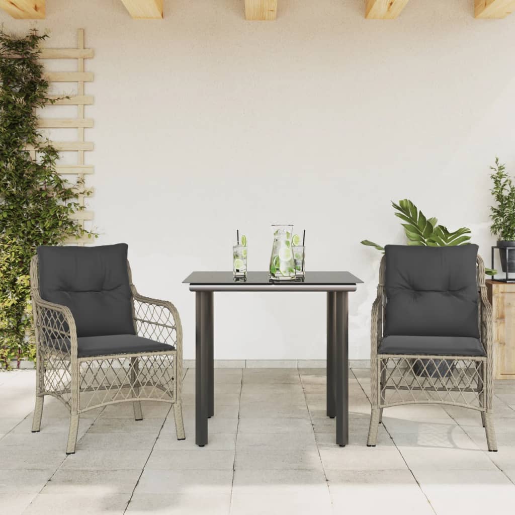 Set da BistrÃ² 3 pz con Cuscini Grigio Chiaro in Polyrattan