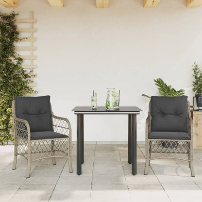 Set da BistrÃ² 3 pz con Cuscini Grigio Chiaro in Polyrattan