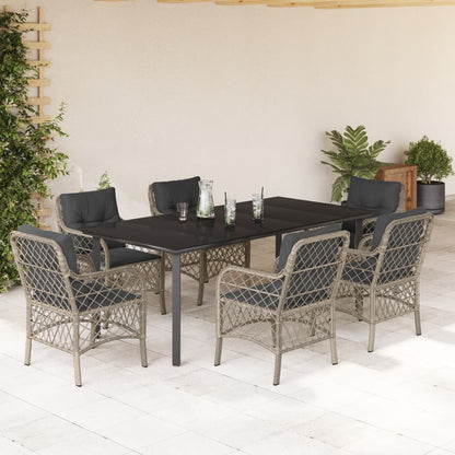 Set da Pranzo da Giardino 7 pz Cuscini Polyrattan Grigio Chiaro
