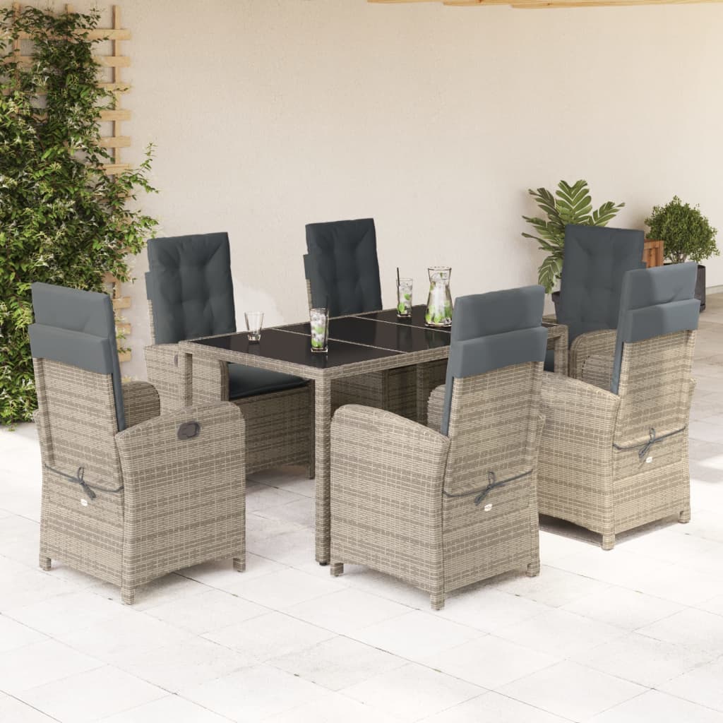 Set da Pranzo da Giardino 7 pz con Cuscini in Polyrattan Grigio