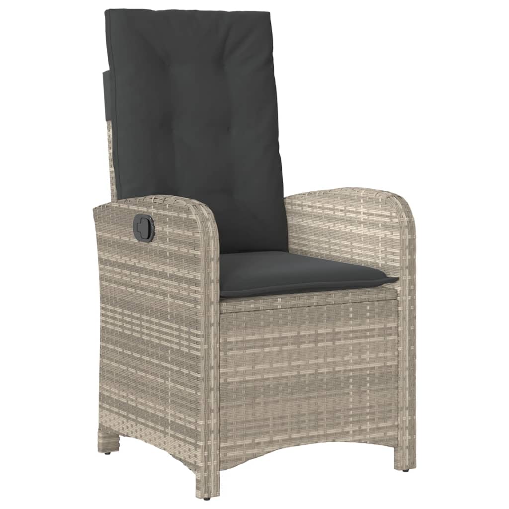 Set da Pranzo da Giardino 7 pz Cuscini Polyrattan Grigio Chiaro