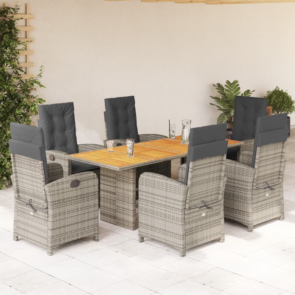 Set da Pranzo da Giardino 7 pz con Cuscini in Polyrattan Grigio