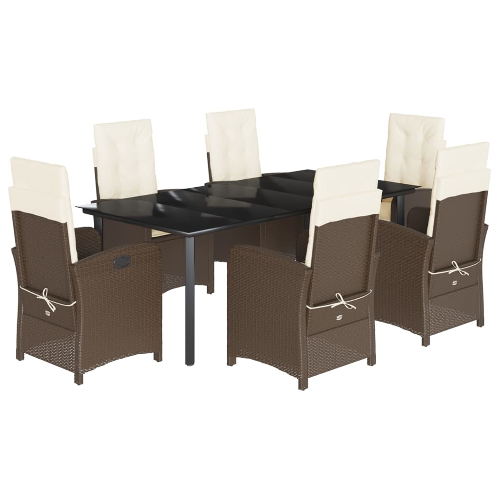 Set da Pranzo da Giardino 7pz con Cuscini in Polyrattan Marrone
