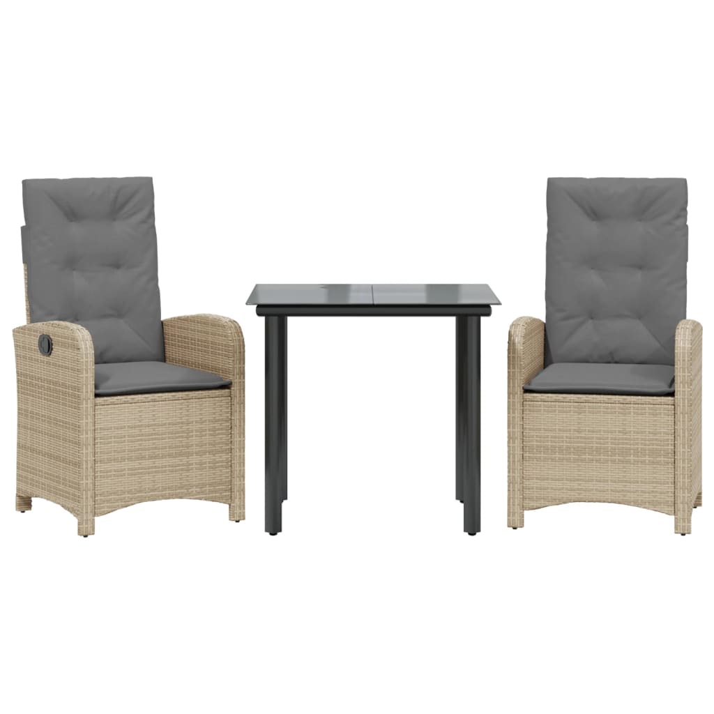 Set Pranzo da Giardino 3 pz con Cuscini Beige Misto Polyrattan