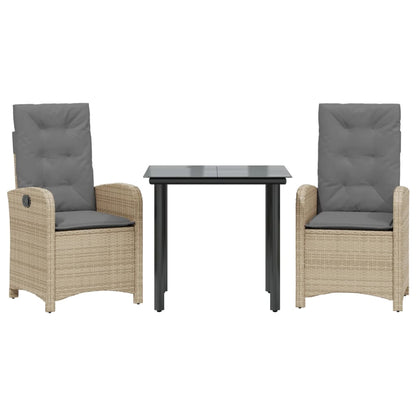 Set Pranzo da Giardino 3 pz con Cuscini Beige Misto Polyrattan