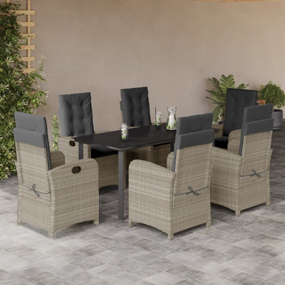 Set da Pranzo da Giardino 7 pz Cuscini Polyrattan Grigio Chiaro