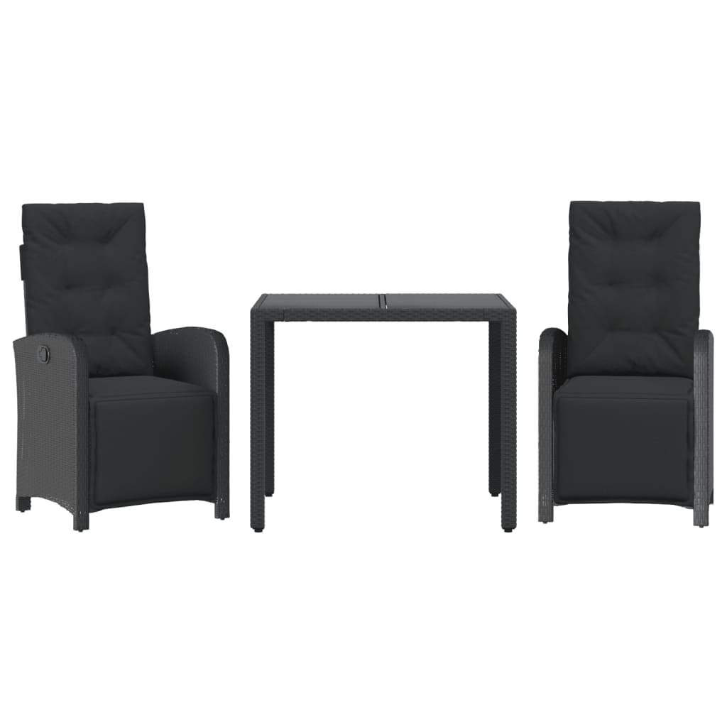 Set da BistrÃ² 3 pz con Cuscini Nero in Polyrattan