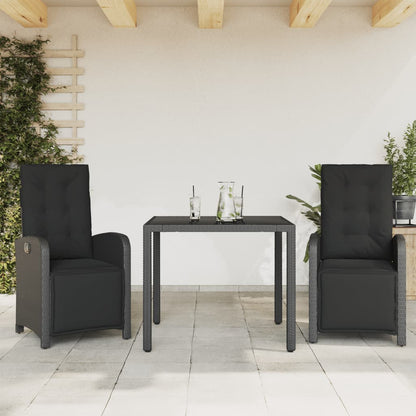 Set da BistrÃ² 3 pz con Cuscini Nero in Polyrattan