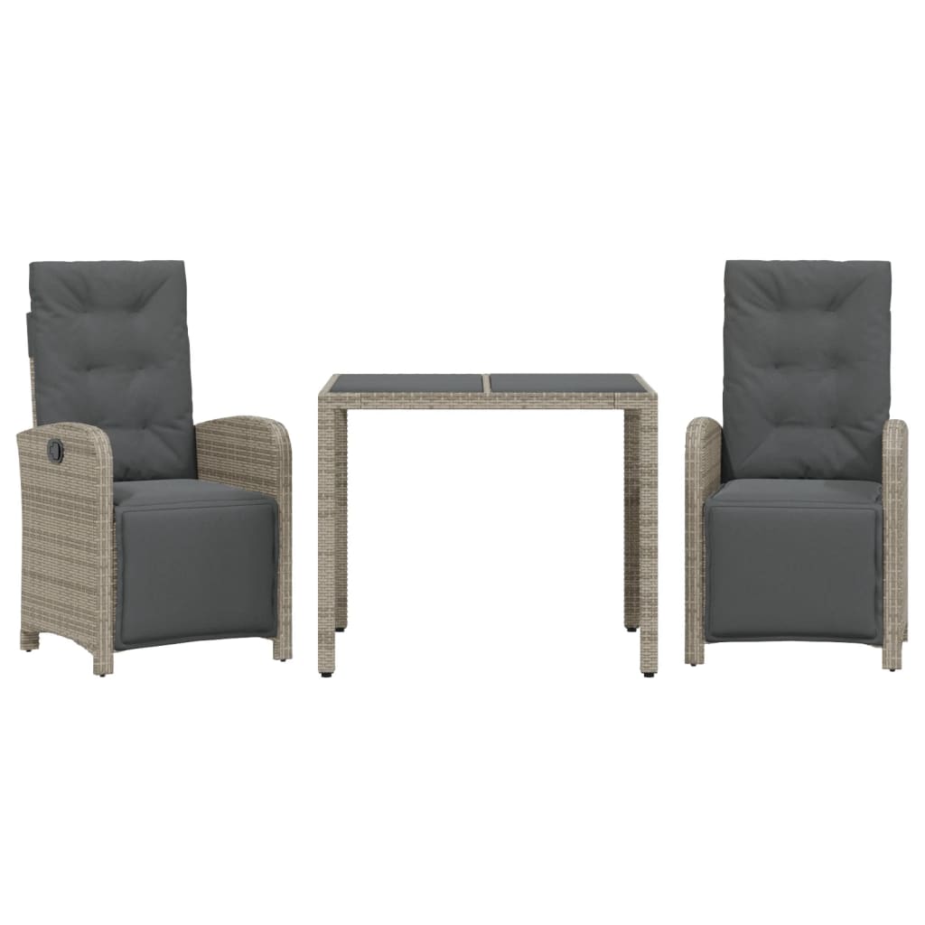 Set da BistrÃ² 3 pz con Cuscini Grigio in Polyrattan