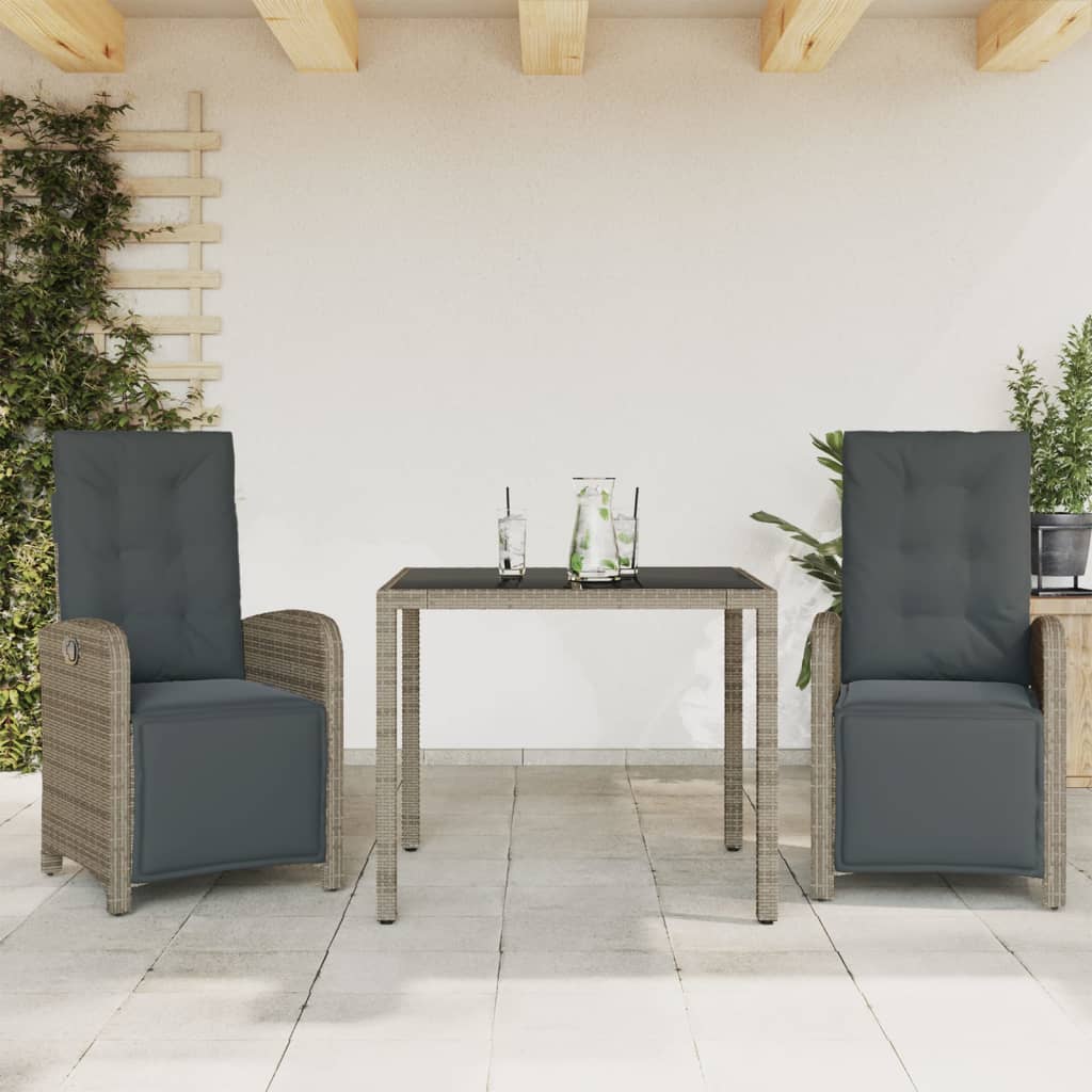 Set da BistrÃ² 3 pz con Cuscini Grigio in Polyrattan