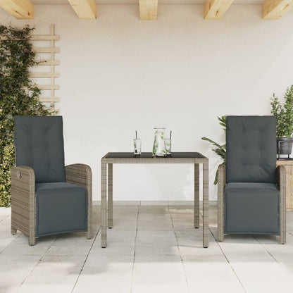 Set da BistrÃ² 3 pz con Cuscini Grigio in Polyrattan